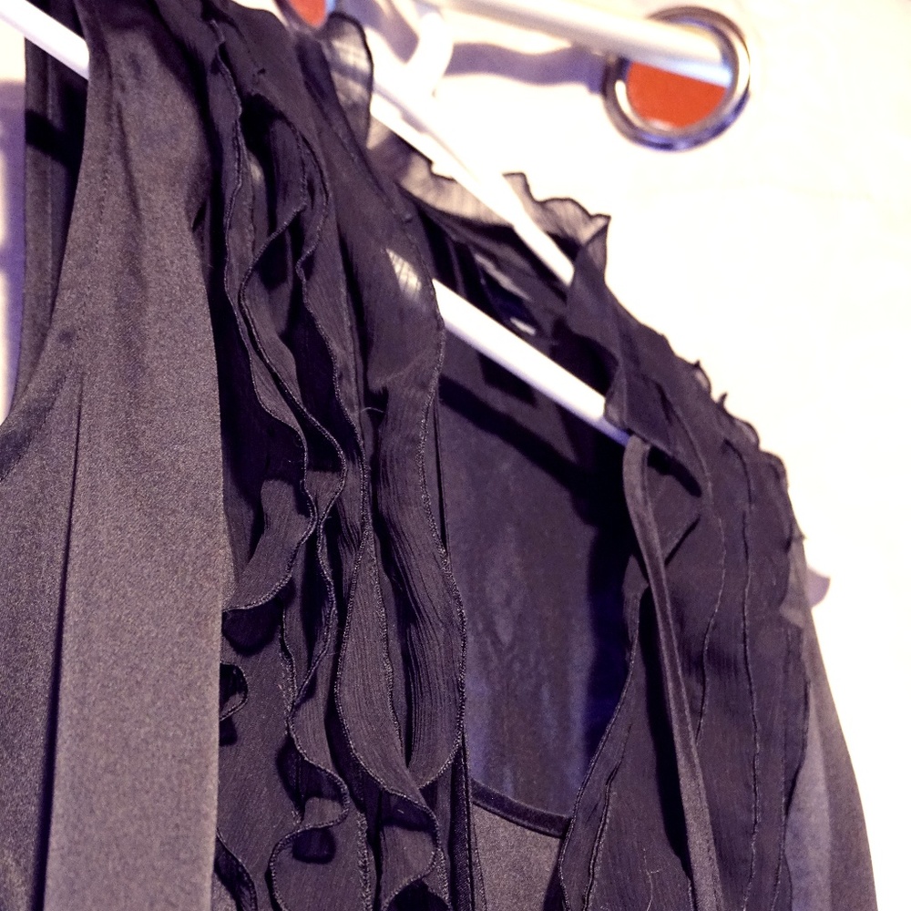 Black fake silk & chiffon stuff tank